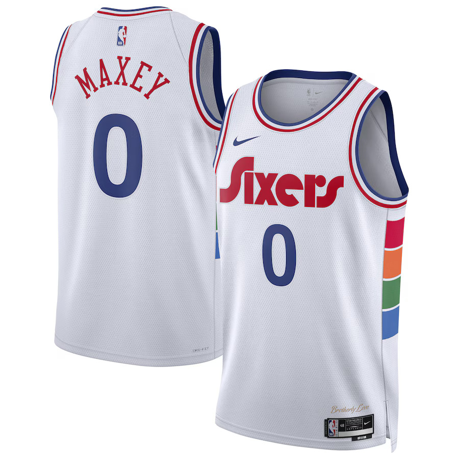 Men Philadelphia 76ers #0 Tyrese Maxey Nike White City Edition 2024-25 Swingman Player NBA Jersey